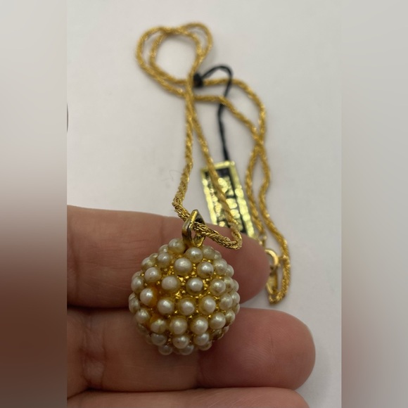 Vintage Stunning Faux Seed Pearl Ball Pendant & Chain Gold Tone - Picture 3 of 8
